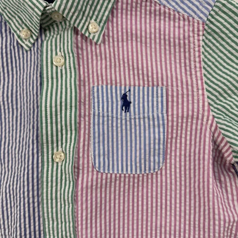 Ralph Lauren Boys 3/3T Patchwork Seersucker Short Sleeve Button Shirt